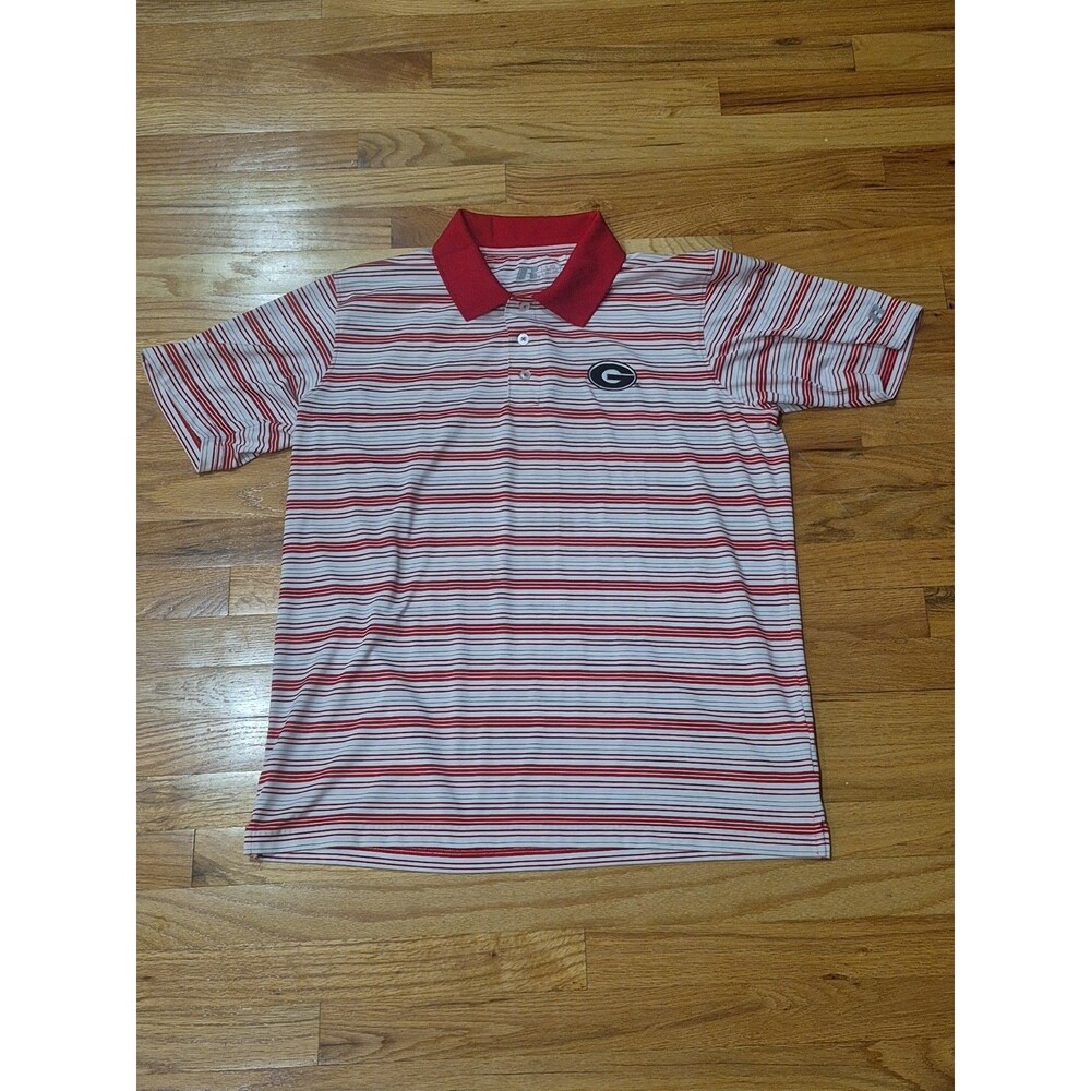 Russell Athletic Georgia Bulldogs Striped Polo Shirt Men's L Red White UGA